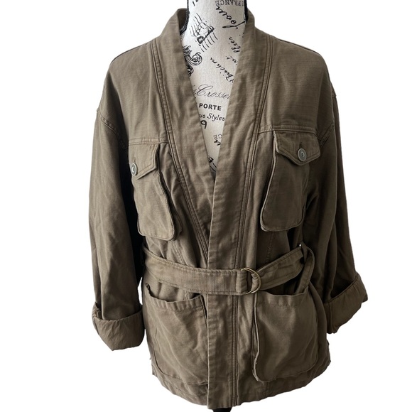 Free People Drapey Olive Green Utility Jacket with O-Ring Belt Size S - Picture 4 of 11